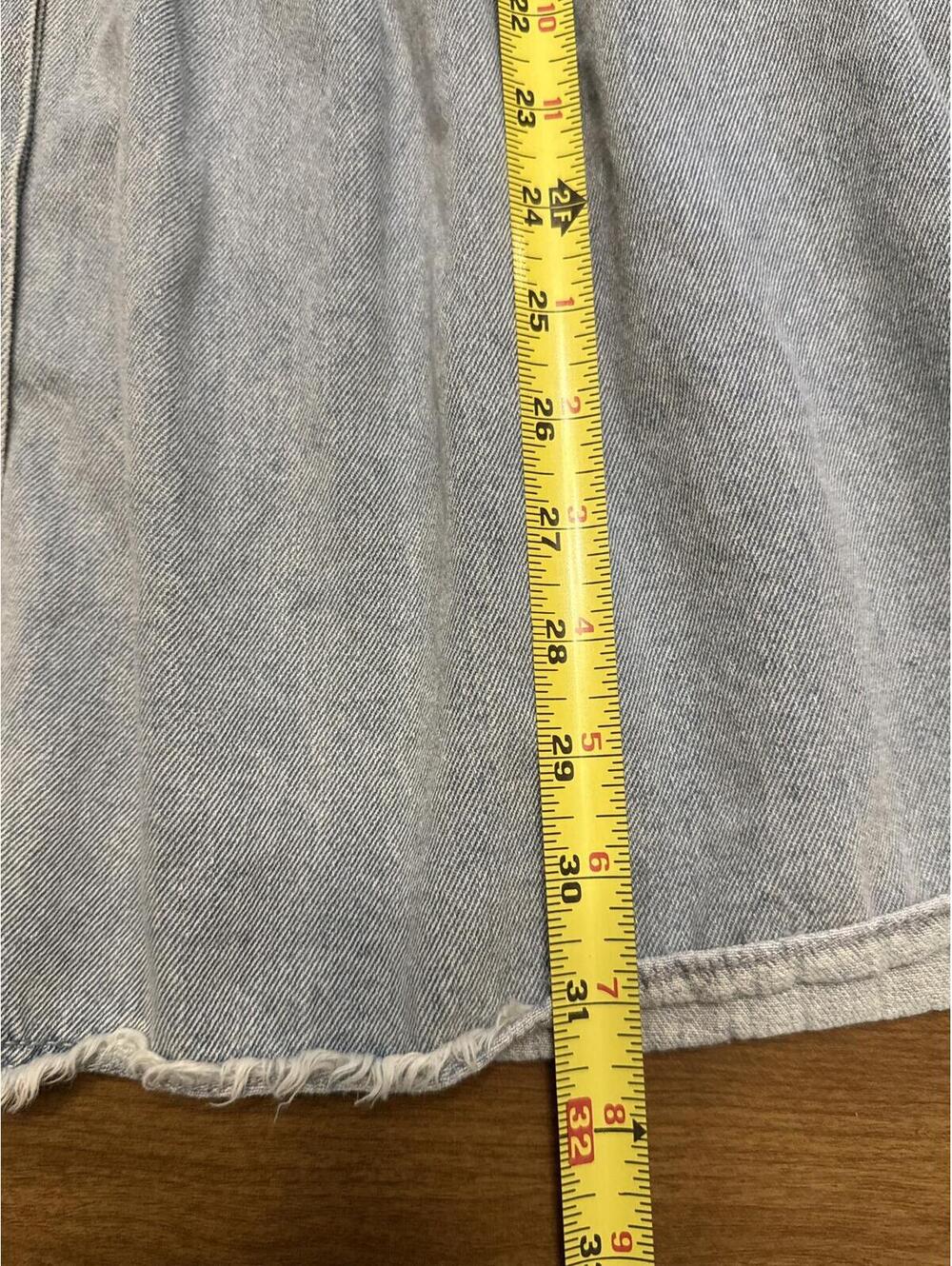 Light Wash Denim Button-Up Baby Doll Dress with Puff Sleeves - Picture 2 of 5